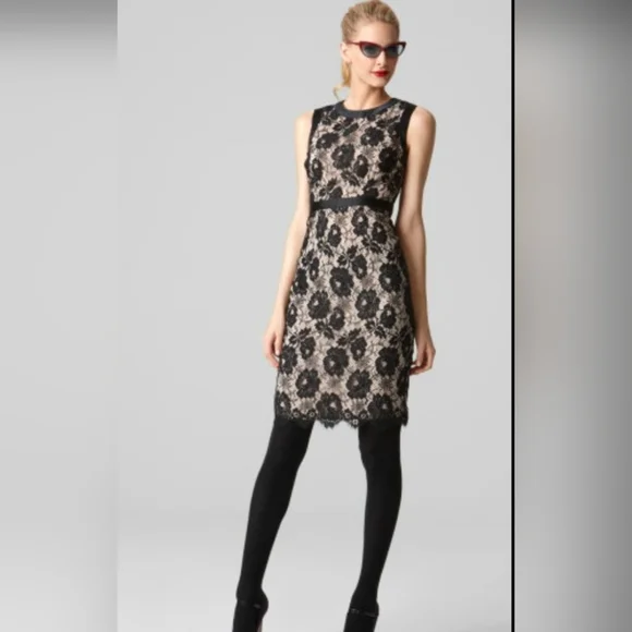 Milly of New York Marcella Bow Sheath Dress Silk & Floral Lace Overlay Size 2 - Picture 16 of 16